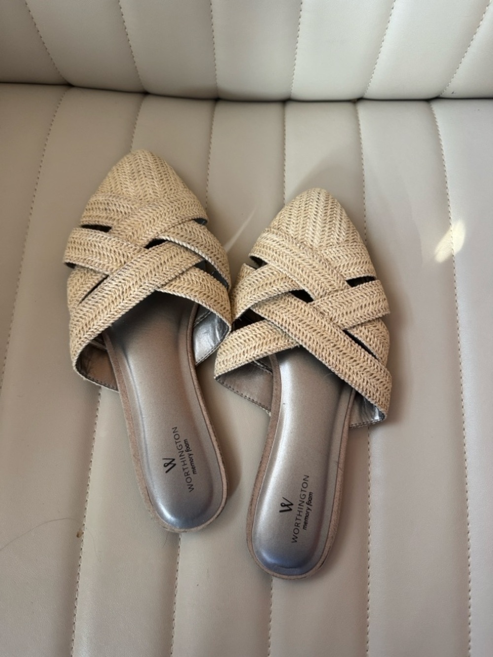 Worthington Natural Beige Woven Pointed-Toe Slide Mules